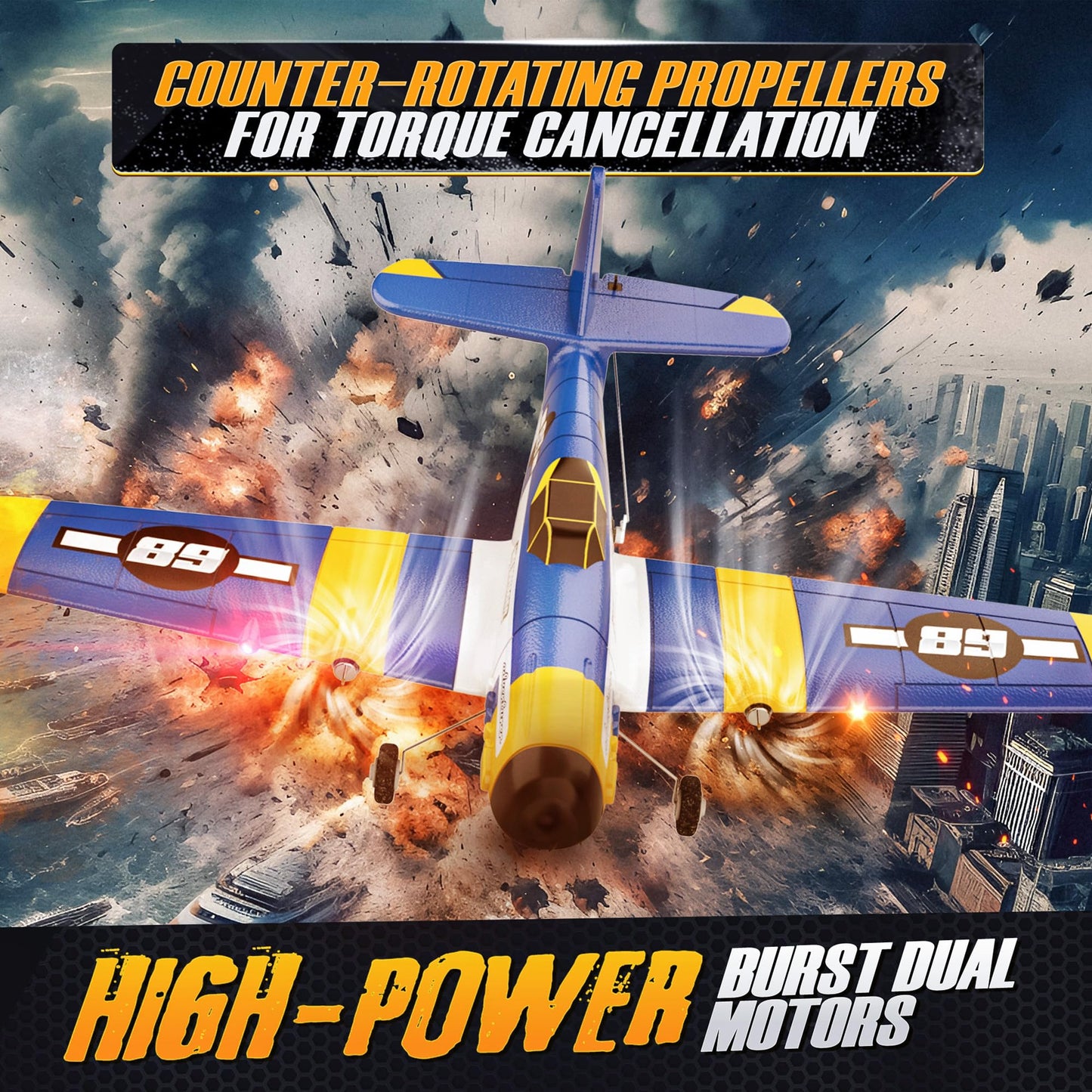 BEZGAR HQ089 RC Plane, Drones for Kids, 6-axis Gyro Remote Control Airplane, RC Helicopter, Easy Control for Beginners Toys with Colorful LED Navigation Lights