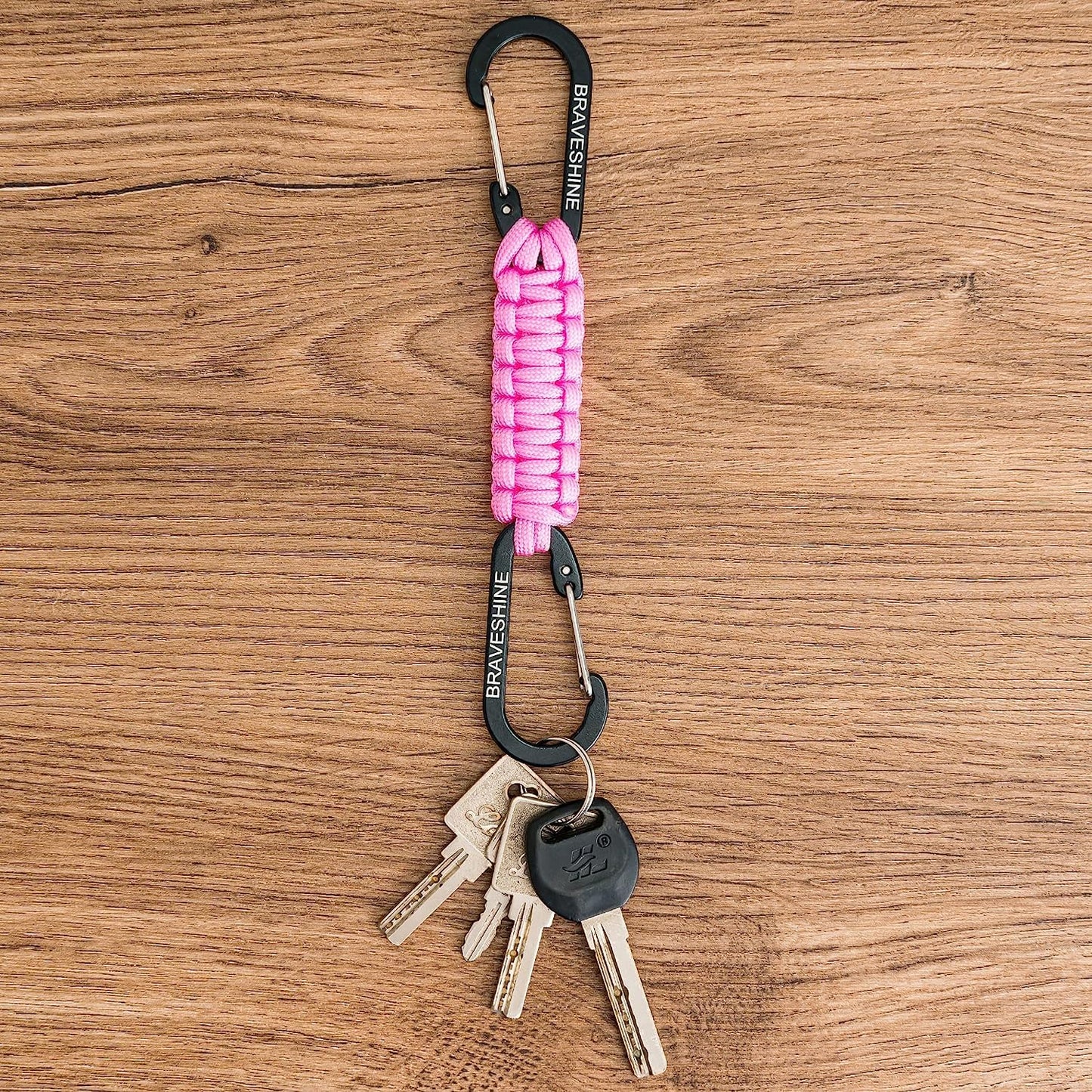 BRAVESHINE 1 Black 1 Pink Paracord Keychain Hooks Carabiner Clips, Lanyard Hanger with D Ring Hooks Heavy-Weight Stroller Hooks Holder for Water Bottle, Key, Backpacks, Tools, Boys, Girls, Men, Women