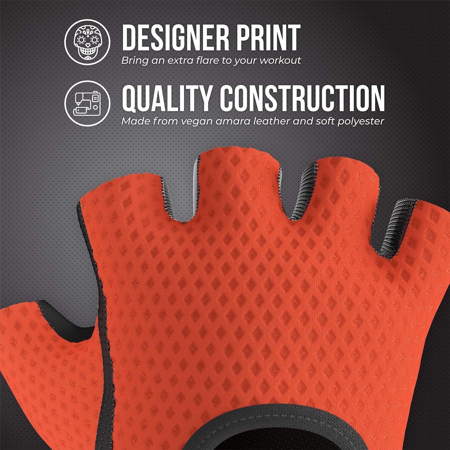 Contraband Pink Label 5307 Womens Designer Workout Gloves | Low Sweat Diamond Mesh Fabric w/Grip-Lock™ Silicone Palm (Orange, X-Small)