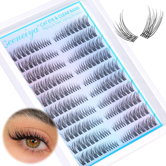 Clear Band Natural Lash Clusters Wispy Cat Eye Lash Extension C Curl Cluster Eyelash Extensions Invisible Cluster Lashes 180Pcs Individual Eyelashes by Geeneiya