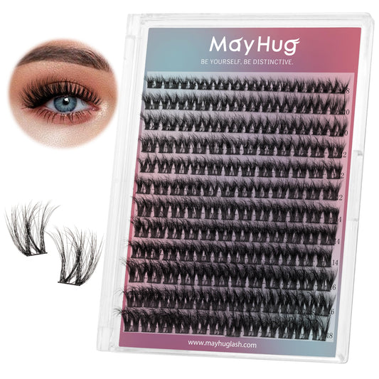 Mayhug Lash Clusters DIY Eyelash Extensions 144 Clusters Lashes D Curl 3D Eyelash Clusters Extensions Wispy Lashes Cluster Ultra-Soft & Super Light & DIY at Home (Prism)