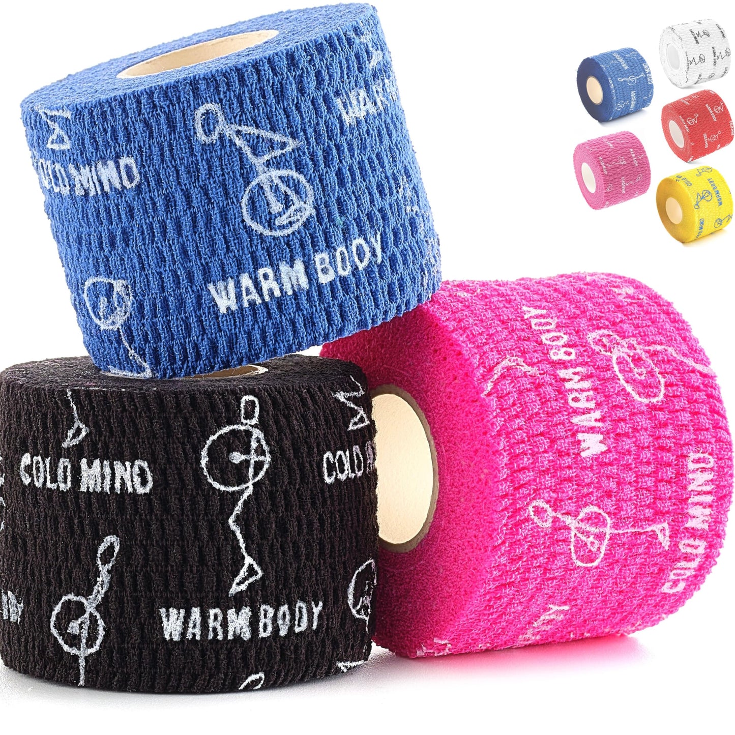WARM BODY COLD MIND 2" Premium Lifting Thumb Tape for Weightlifting - Hook Grip for Powerlifting, Strength/Cross Training, Deadlift, Weight Lifting, Athletic Finger Wrap (Mix V2 3 Rolls)