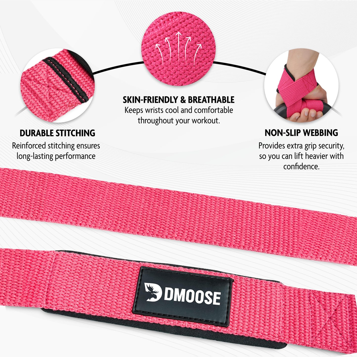 DMoose Fitness Lifting Straps - 4mm Neoprene Padded Wrist Straps for Weightlifting & Powerlifting - Cotton Lifting Strap with Silicone Grip for Men & Women - Durable Deadlift Straps for Gym Workout