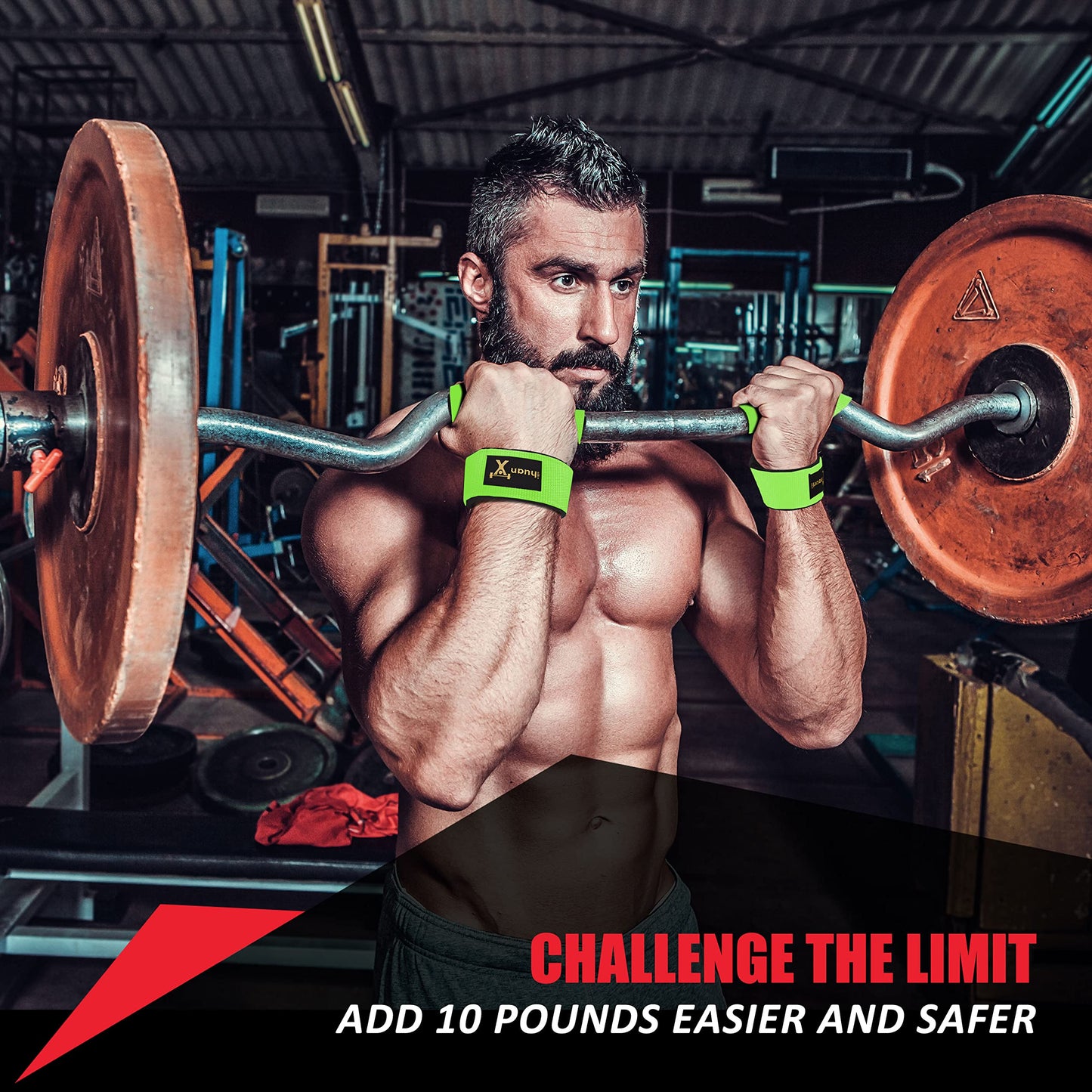 ihuan Lifting Straps for Weightlifting - Wrist Straps for Weightlifting | Gym Wrist Wraps with Extra Hand Grips Support for Strength Training | Bodybuilding | Deadlifting