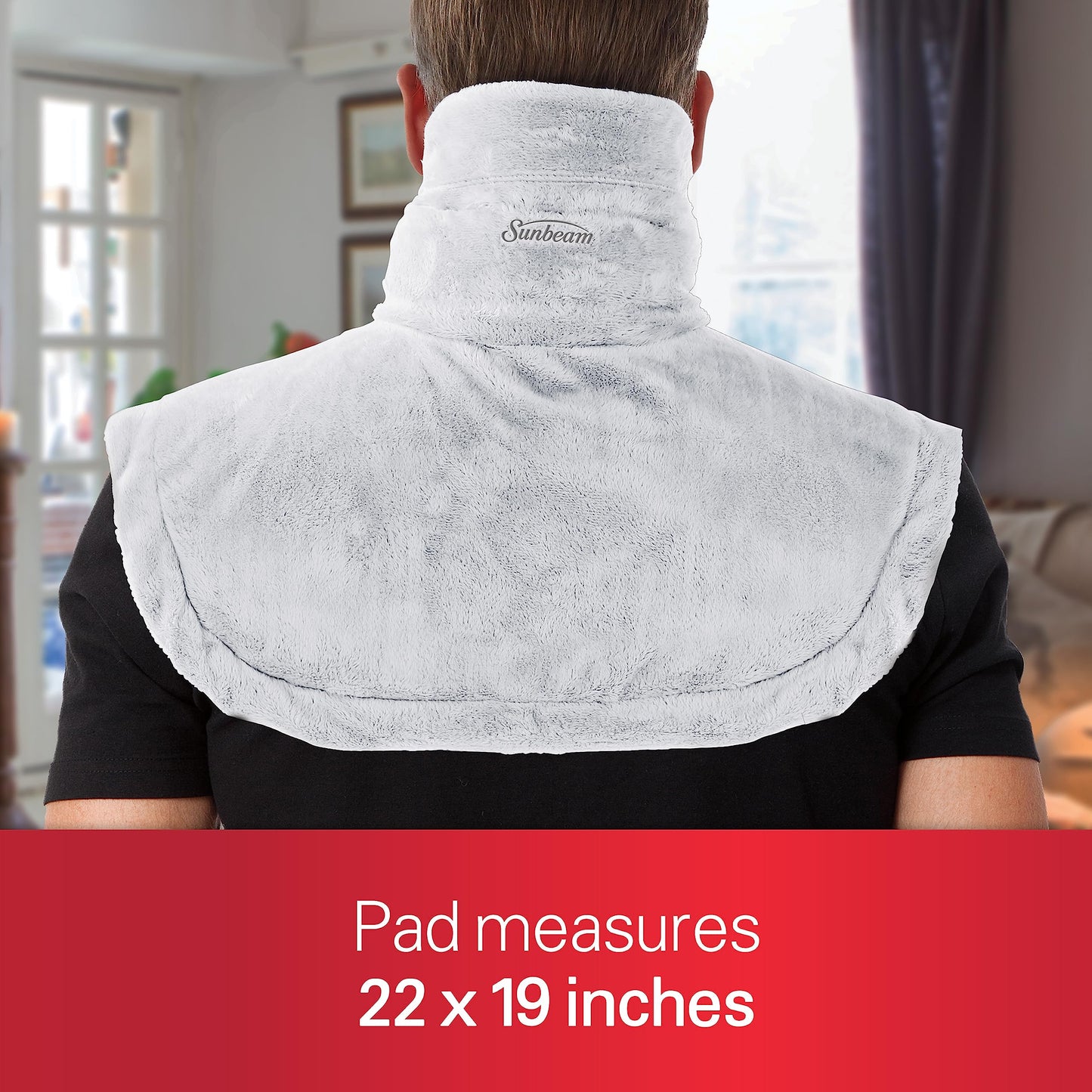 Sunbeam Contoured Heating Pad for Neck & Shoulder Pain Relief with Auto Shut Off Moist Heating Option 22 x 19 Grey