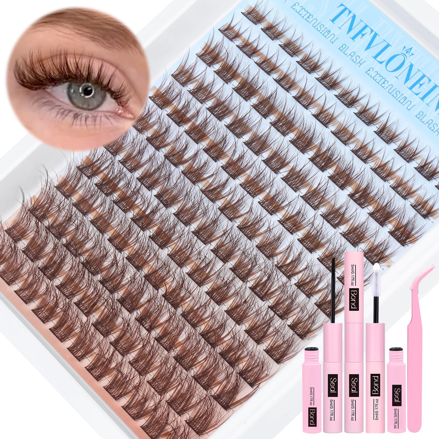 Brown Lash Clusters Kit Natural Eyelash Clusters Fluffy Lash Extension Kit Wispy Eyelash Extension Kit Matte Brown Cluster Eyelash Extensions 8-16mm Individual Lashes Clusters by TNFVLONEINS
