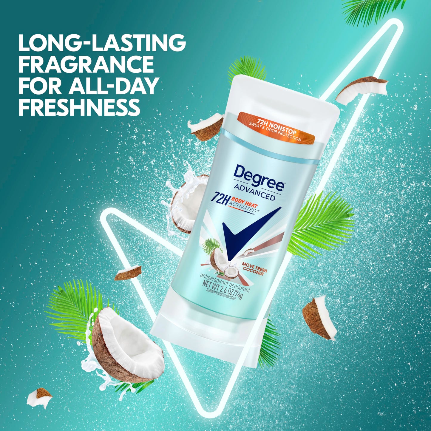 Degree Antiperspirant Deodorant 72-Hour Sweat & Odor Protection Fresh Coconut Deodorant for Women with MotionSense Technology 2.6 oz, Pack of 4