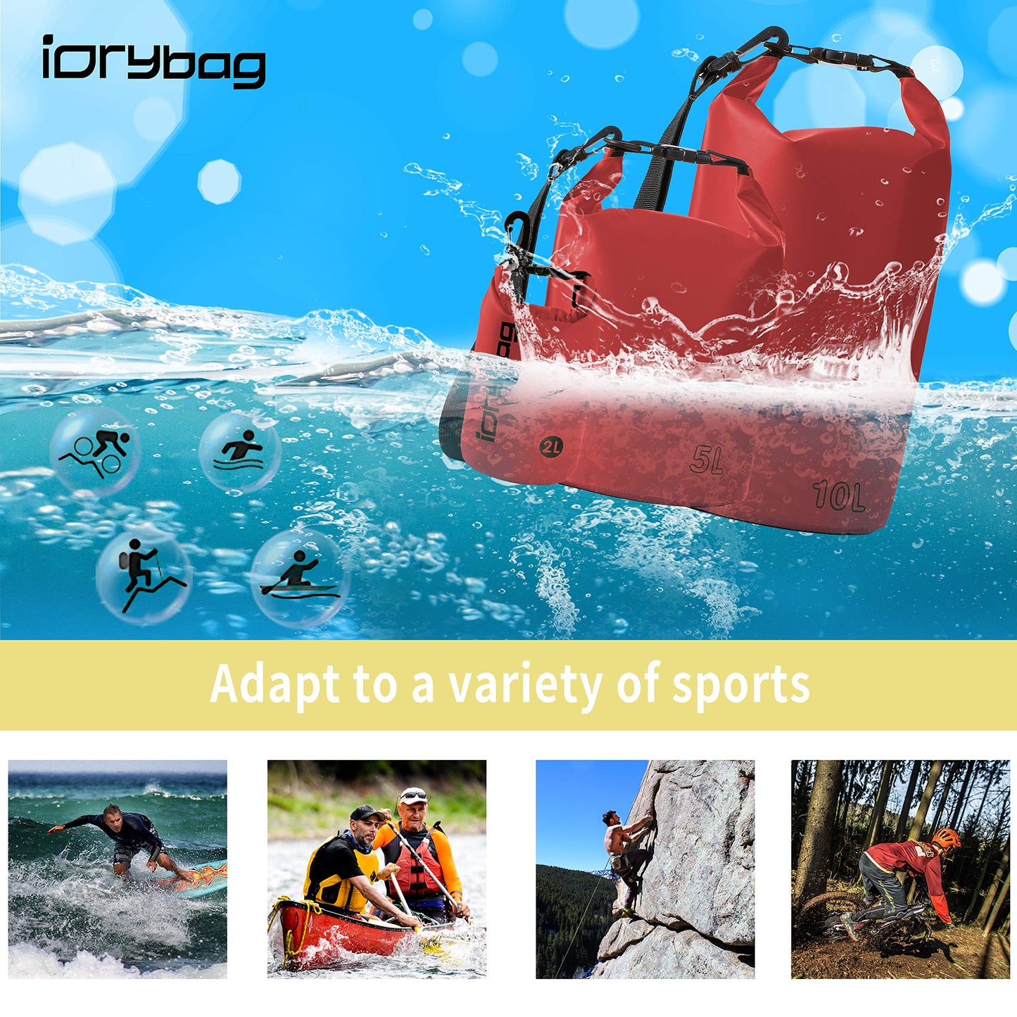 IDRYBAG Dry Bags for Kayaking Waterproof 2L/5L/10L/15L/20L, Small Dry Bag Waterproof Floating, Dry Sack Waterproof Bag for Paddleboarding Travel