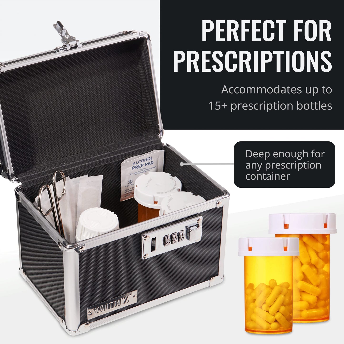 Vaultz Secure Security Lock Boxes - Safe Combination Lock Box, Storage for Documents, Valuables, Medicine & Money - 9.88 x 7.75 x 7 Inch - Black/Chrome