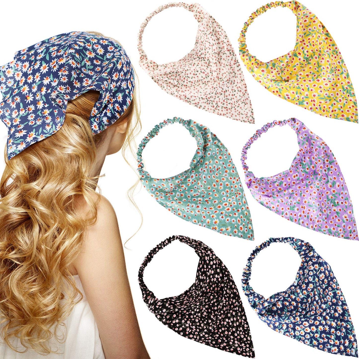 Syhood 6 Pcs Floral Elastic Hair Bandanas Boho Scarf Headband Chiffon Head Kerchief Turban with Hair Clips for Women(Pretty Floral Patterns)