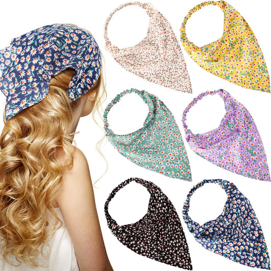 Syhood 6 Pcs Floral Elastic Hair Bandanas Boho Scarf Headband Chiffon Head Kerchief Turban with Hair Clips for Women(Pretty Floral Patterns)