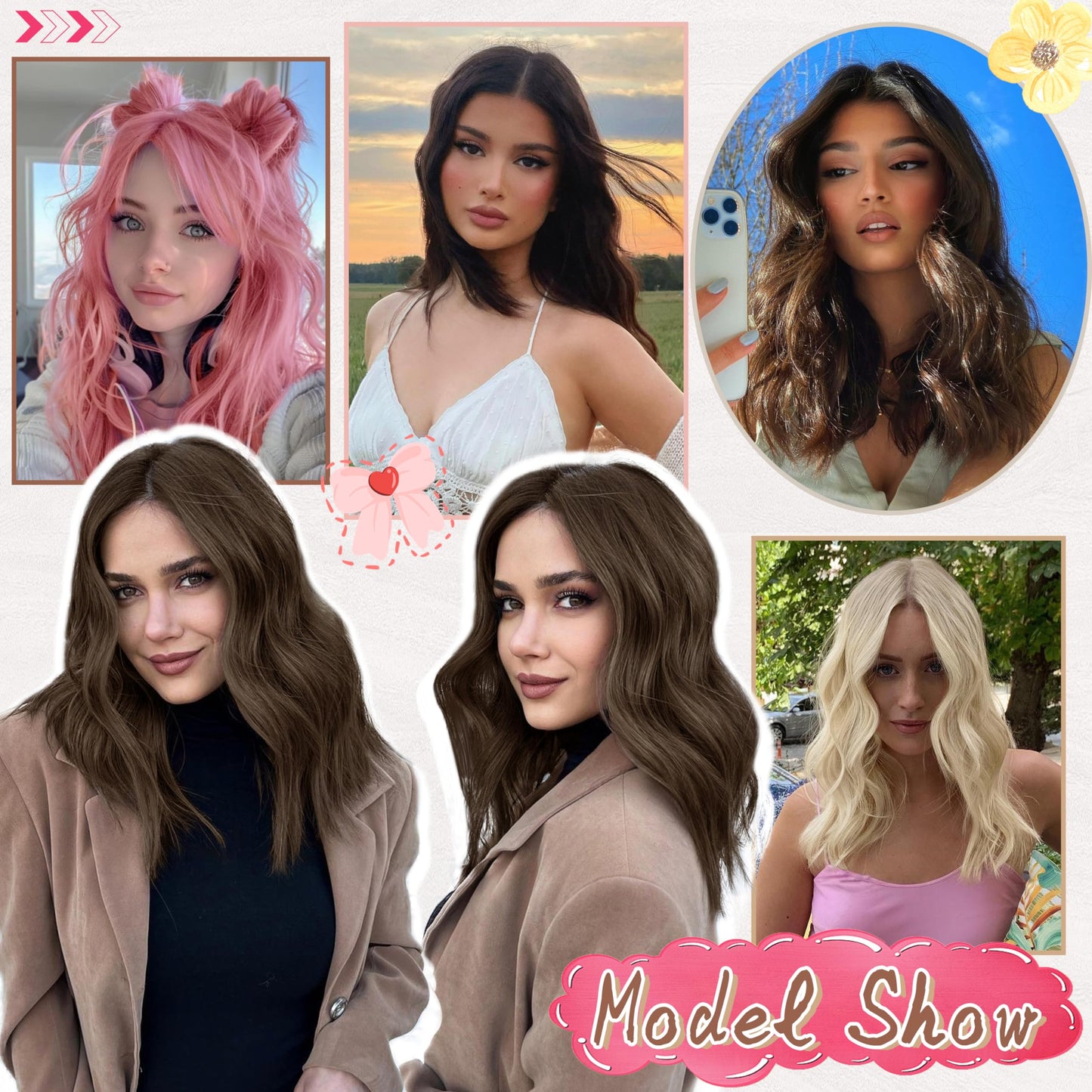 BUPPLER White Wig 18 Inch Medium Length Wigs for Women Middle Part Synthetic Hair Wavy Wig with Upgraded Strands,Natural Hair Wig for Daily Party/Halloween Use 18Inch,White