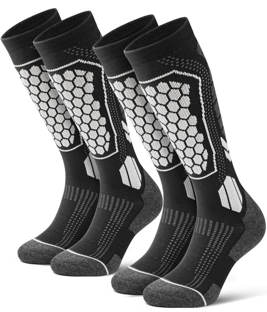 YESWEL Merino Wool Ski Socks For Men & Women, Skiing, Snowboard, Hunting, Over The Calf Winter Warm Socks, 2/3 Pack (X-Large, Black)