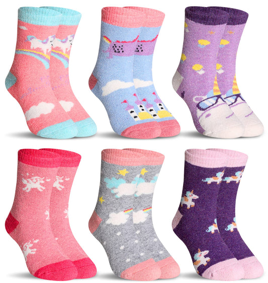 Kids Merino Wool Socks Boys Girls Hiking Boot Winter Thermal Warm Cozy Soft Toddler Thick Crew Socks 6 Pairs (6 Pairs Unicorn C, 1-3 Years)