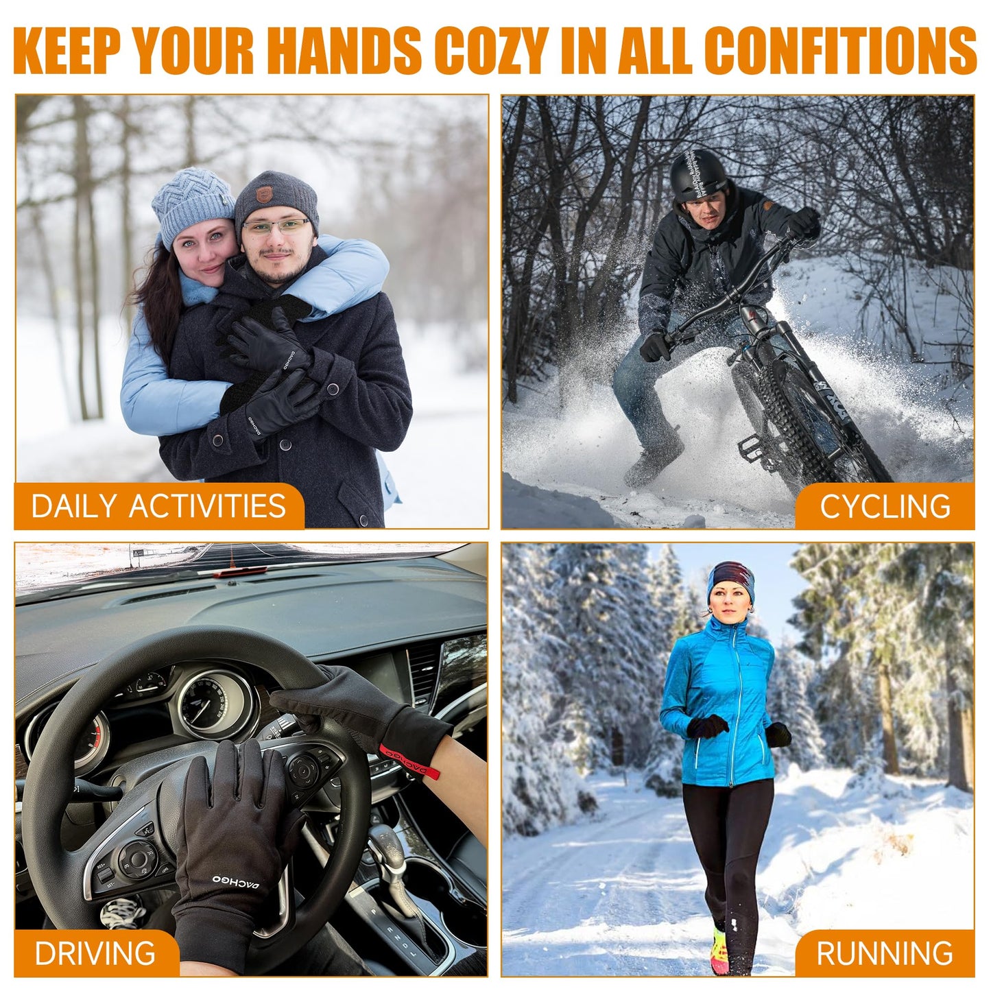 Dachgo Lightweight Touchscreen Running Gloves, Thermal Gloves Liner Warm Gloves for Cold Weather for Men Women, Perfect for Cycling Running Driving Hiking Walking Sporting (X-Large)