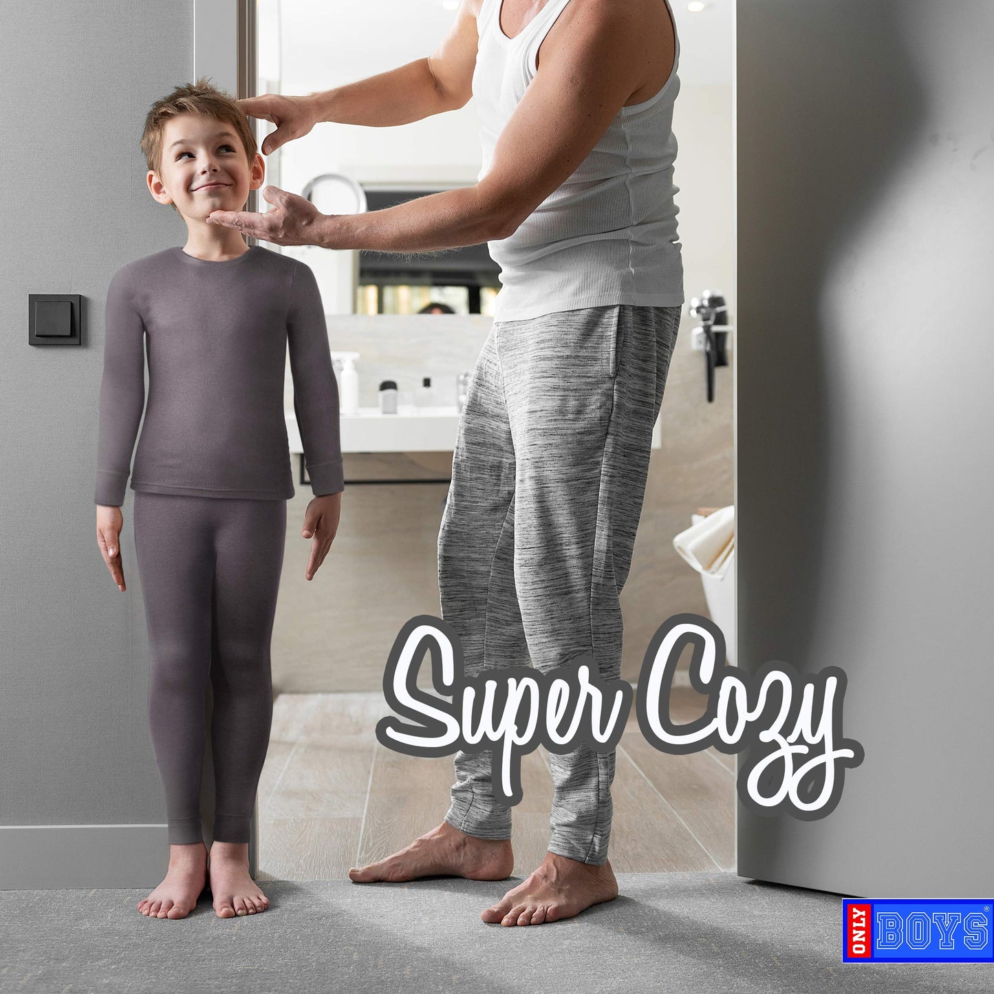 ONLY BOYS Thermal Underwear Set – 2 Piece Brushed Fleece Top and Long Johns (2T-16), Charcoal, Size Medium/8-10