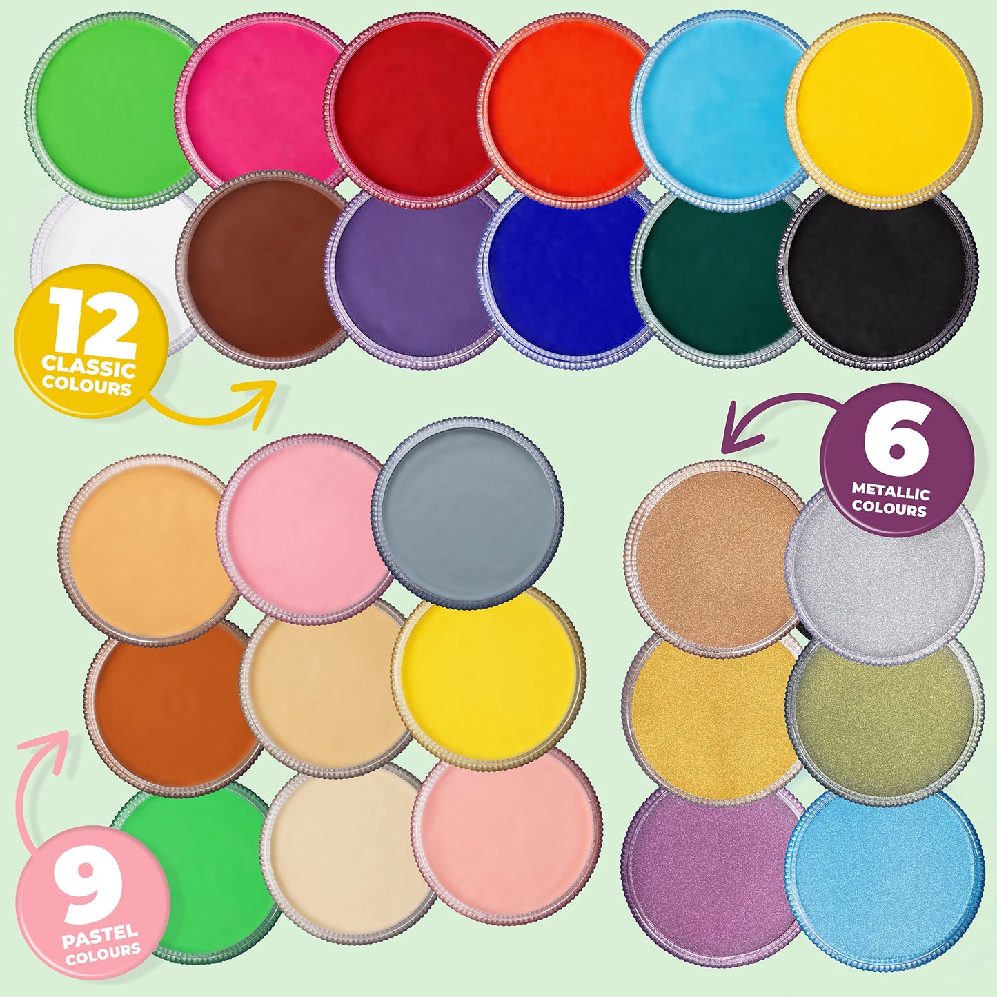 Blue Squid PRO Face Paint - Professional Water Based Single Cake Facepaint & Body Paints - SFX Makeup, Kids Adults Face Painting for Costume, Halloween, Cosplay - Classic Bright Green 30g / 1oz