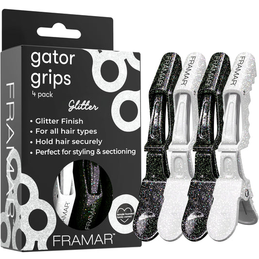 FRAMAR Glitter Hair Clip Set - Alligator Clips For Hair Styling, Hair Styling Clips Sectioning, Glitter Accessories for Women, Glitter Hair Clips For Women Styling, Salon Hair Clips – 4 Pack