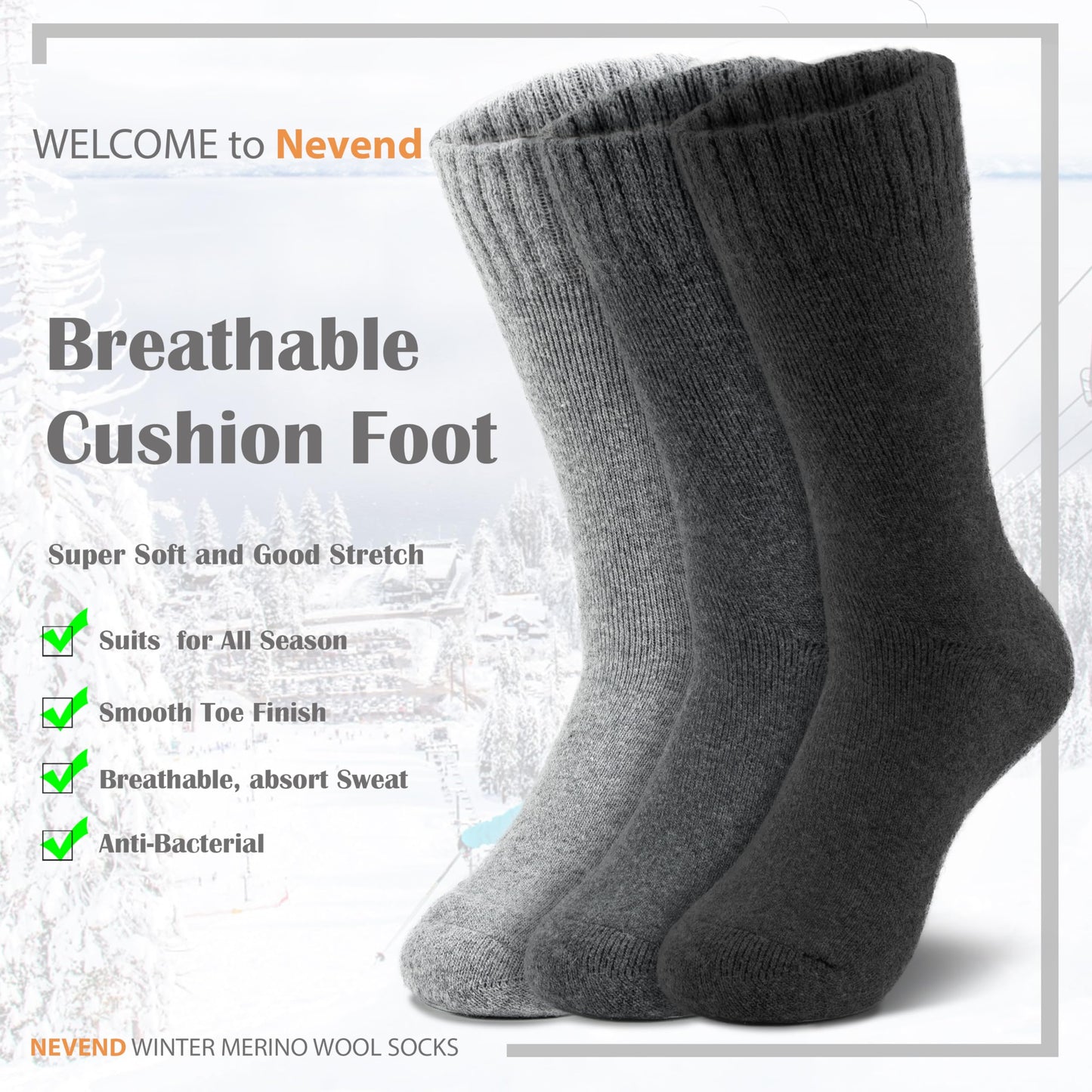 NevEND 6 Pairs Men Wool Merino Winter Thermal Boot Insulated Hiking Heated Socks For Heavy Duty Cold Weather Outdoor Size 10-13