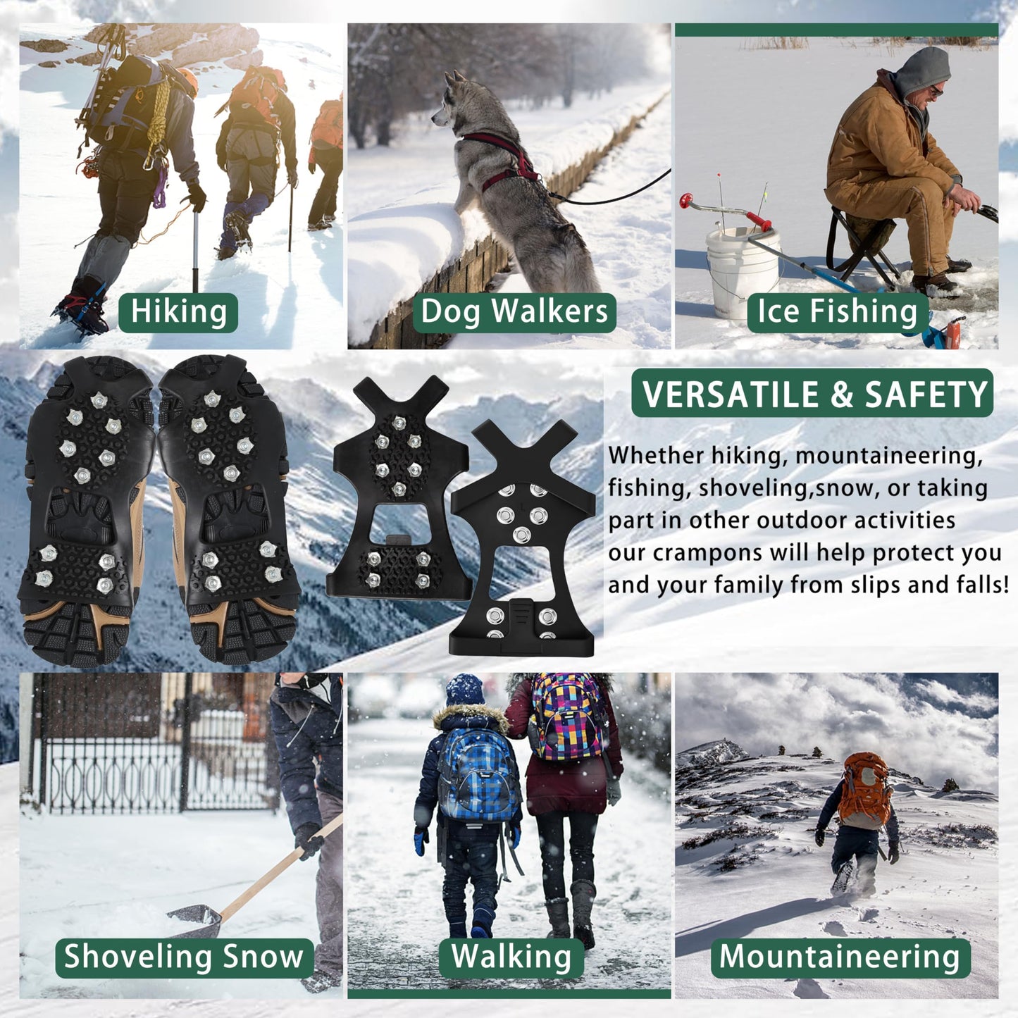 Ice Cleats Snow Traction Cleats Crampons for Shoes and Boots Non-Slip Overshoe Crampons for Women Men Walking on Snow and Ice(L)