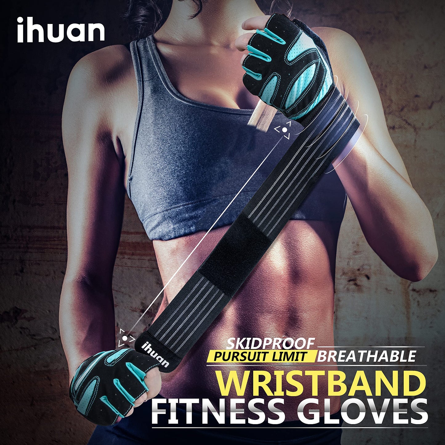 ihuan Ventilated Weight Lifting Gym Workout Gloves Full Finger with Wrist Wrap Support for Men & Women, Full Palm Protection, for Weightlifting, Training, Fitness, Hanging, Pull ups