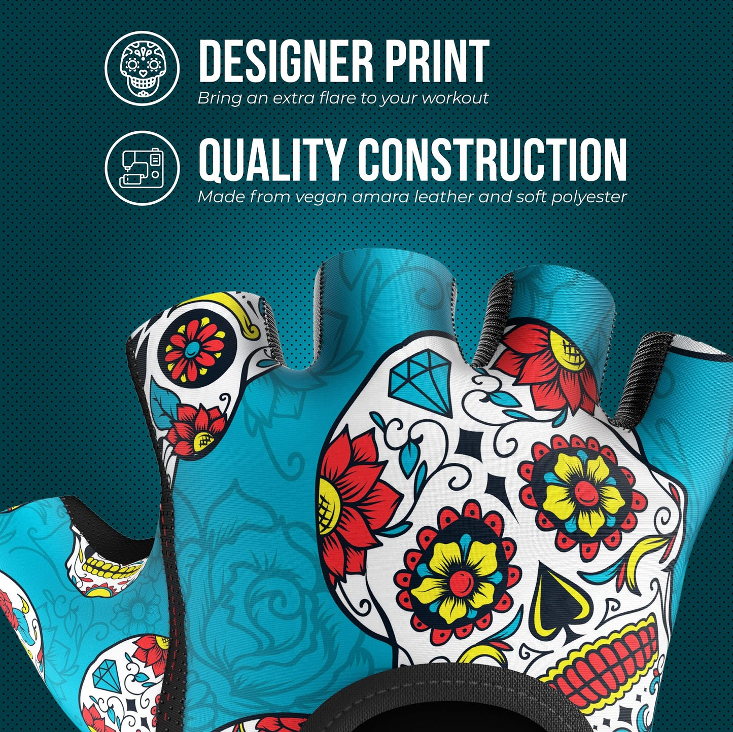 Contraband Pink Label 5237 Womens Designer Workout Gloves | Sugar Skull Print w/Grip-Lock™ Padding (Green, X-Small)