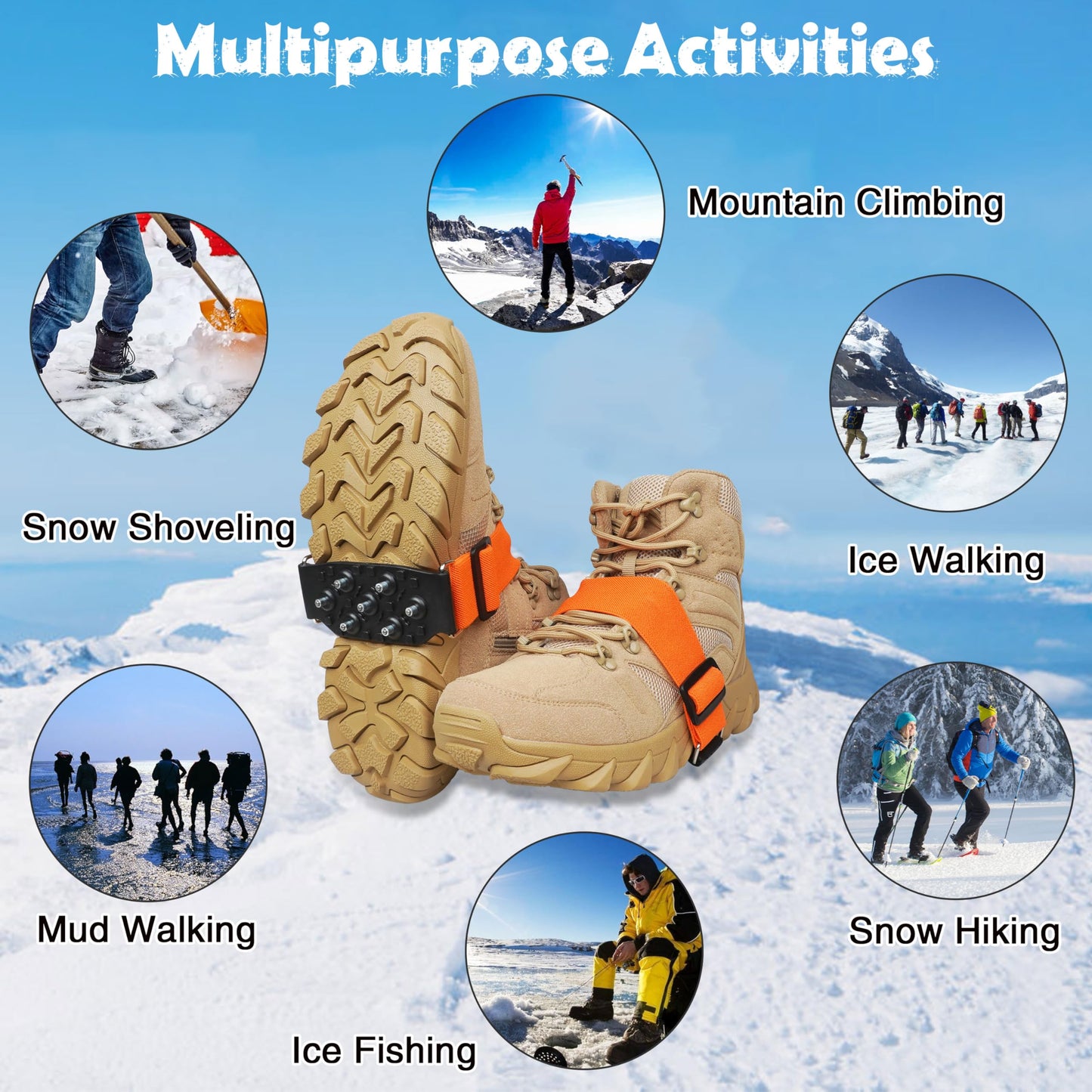 Ice Cleats Snow Traction Cleats for Walking on Snow and Ice Mid-Sole Non-Slip Crampon with Adjustable Straps 7 Tungsten Studs for Secure Grip Anti Slip Crampons for Walking Jogging Hiking