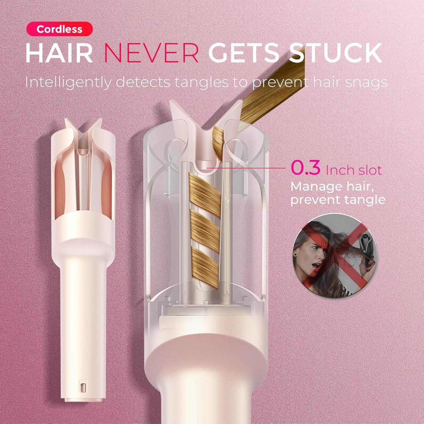 TYMO Cordless Automatic Curling Iron - Upgraded TYMO CurlGo Smart 1 Inch Rotating Curling Wand for Travel, Ionic Beach Waves Portable Hair Curlers for Women, Anti-Scald, Safe & Tangle-Free, Gold Blush