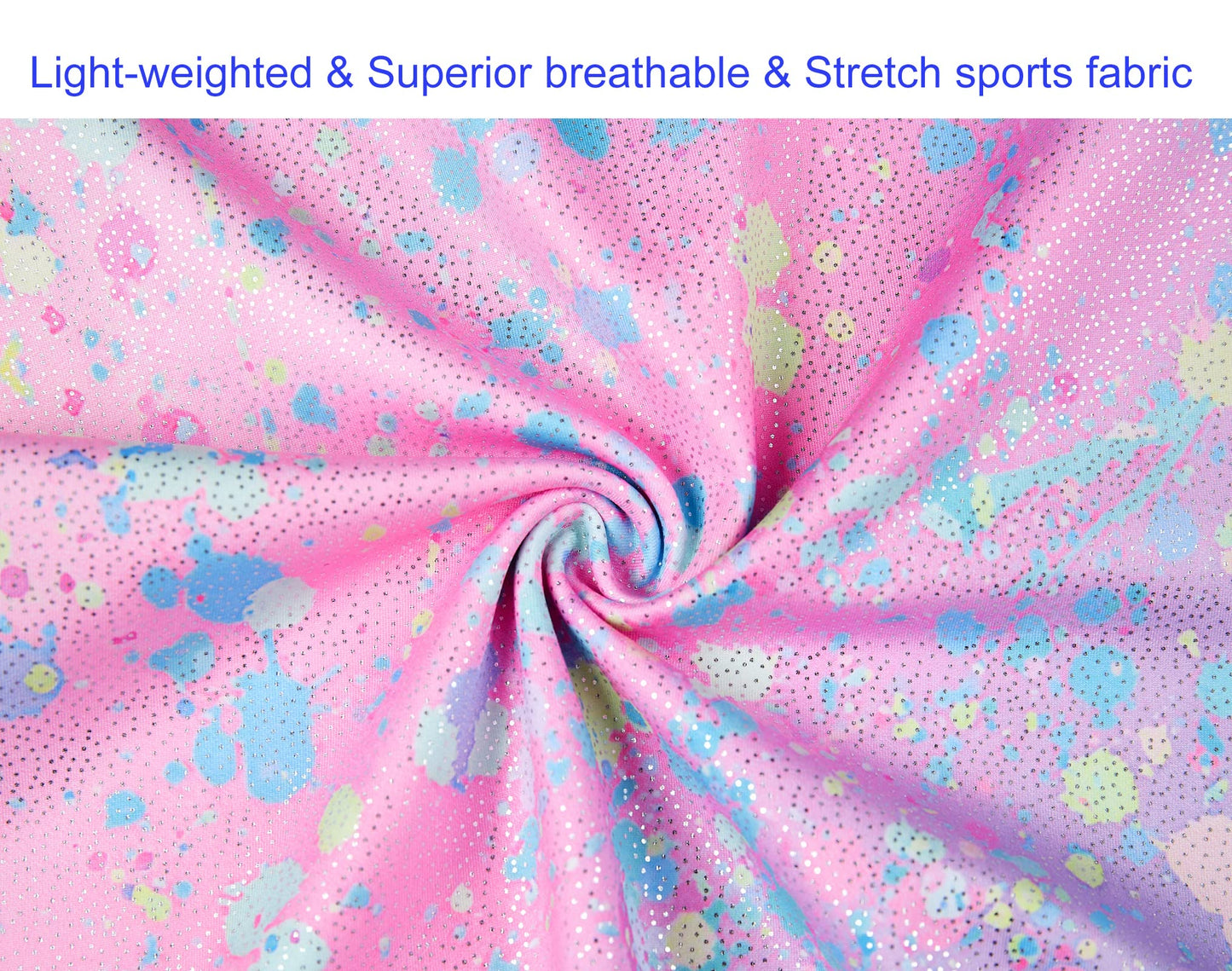 Domusgo Girls Gymnastics Leotards Size 8-9 Years Old Shiny Colorful Graffiti Dot Sleeveless Biketard with Shorts