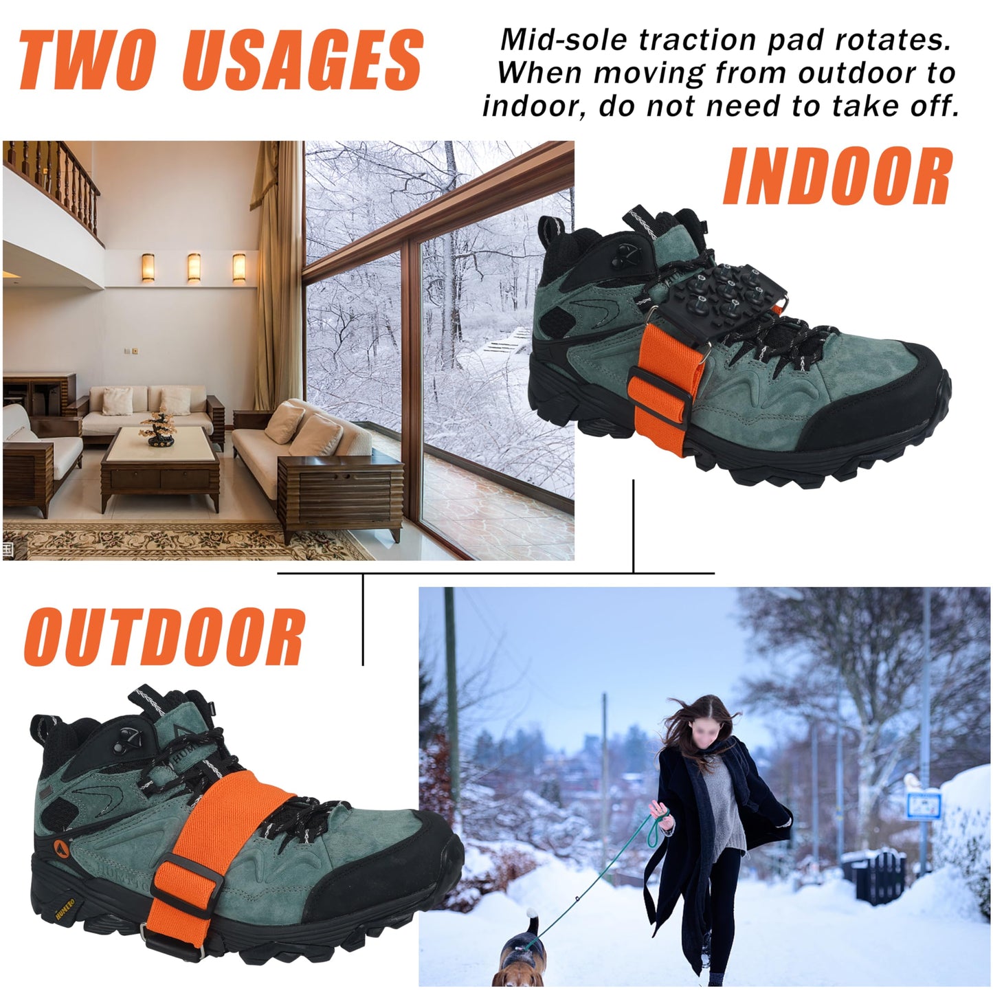 Ice Cleats Snow Traction Cleats for Walking on Snow and Ice Mid-Sole Non-Slip Crampon with Adjustable Straps 7 Tungsten Studs for Secure Grip Anti Slip Crampons for Walking Jogging Hiking