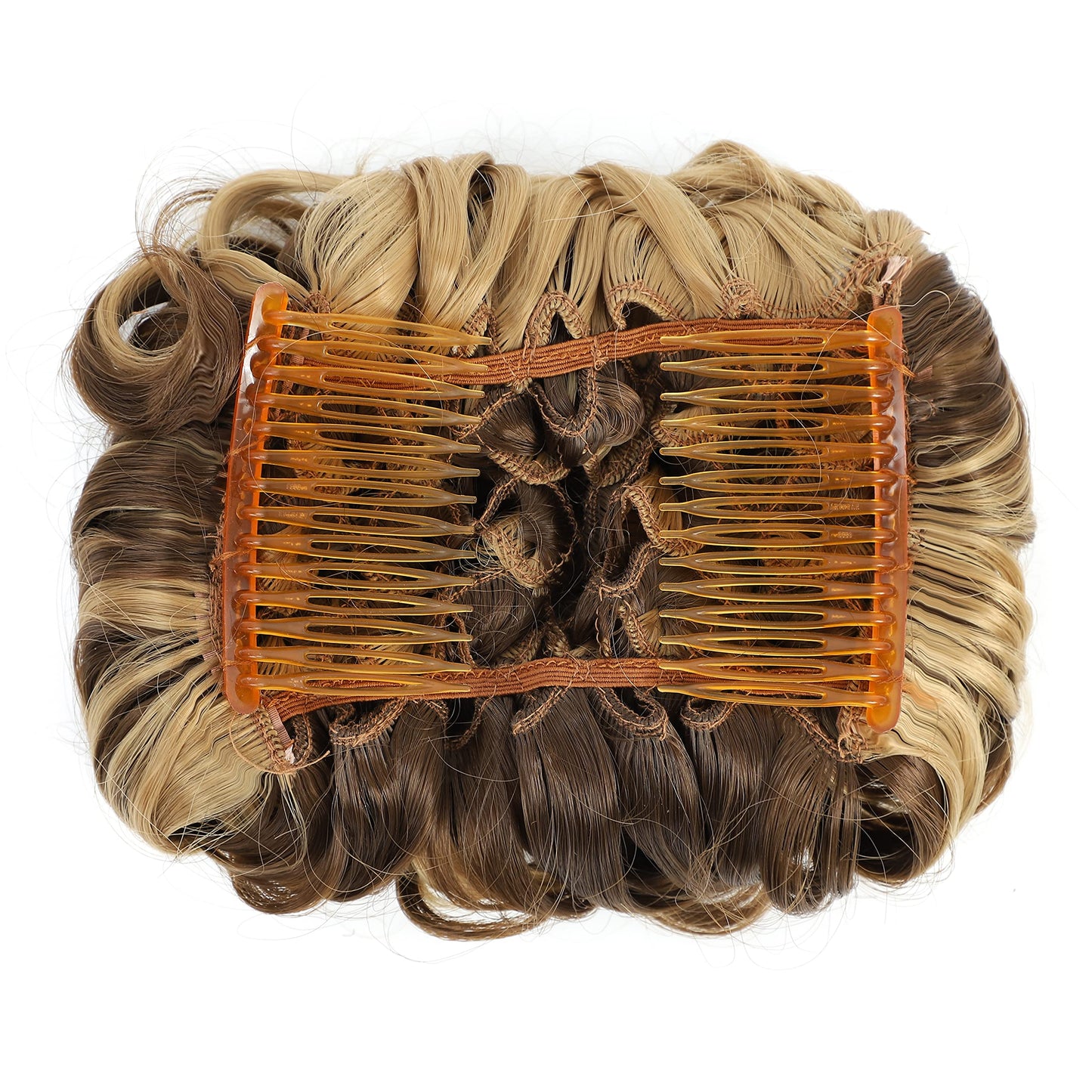 SWACC Short Messy Curly Dish Hair Bun Extension Easy Stretch hair Combs Clip in Ponytail Extension Scrunchie Chignon Tray Ponytail Hairpieces (Dark Blond Brown Mixed -9H19#)