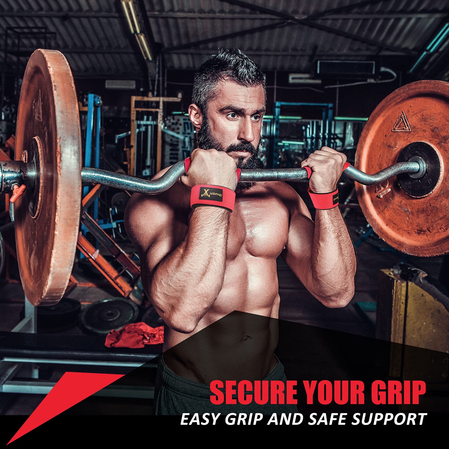 ihuan Lifting Straps for Weightlifting - Wrist Straps for Weightlifting | Gym Wrist Wraps with Extra Hand Grips Support for Strength Training | Bodybuilding | Deadlifting