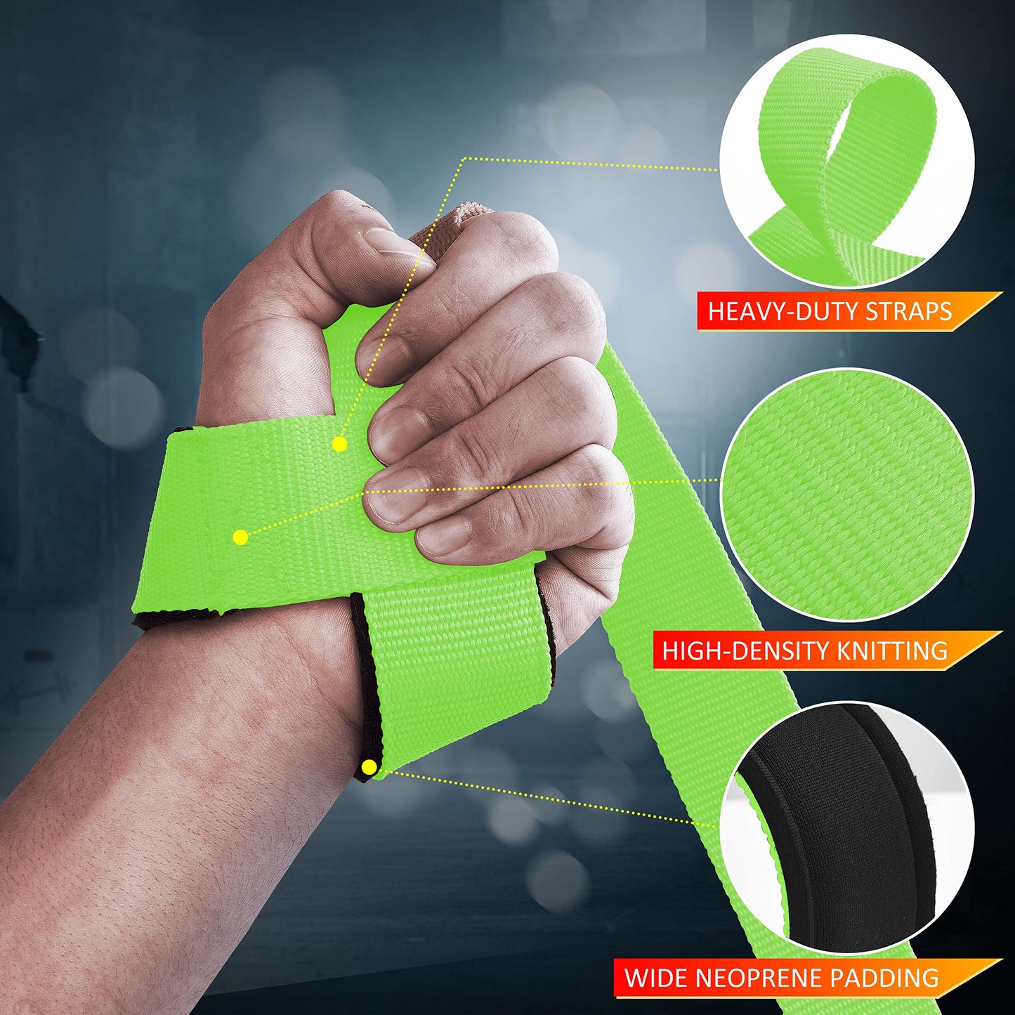 ihuan Lifting Straps for Weightlifting - Wrist Straps for Weightlifting | Gym Wrist Wraps with Extra Hand Grips Support for Strength Training | Bodybuilding | Deadlifting