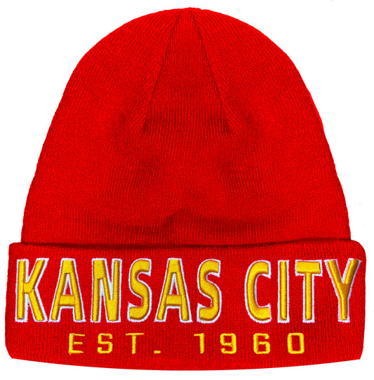 CLORPEAK Kansas City Embroidery Classic Cuff Beanie Hat Cuffed Winter Hat Knit Toque Skull Cap - Red OneSize
