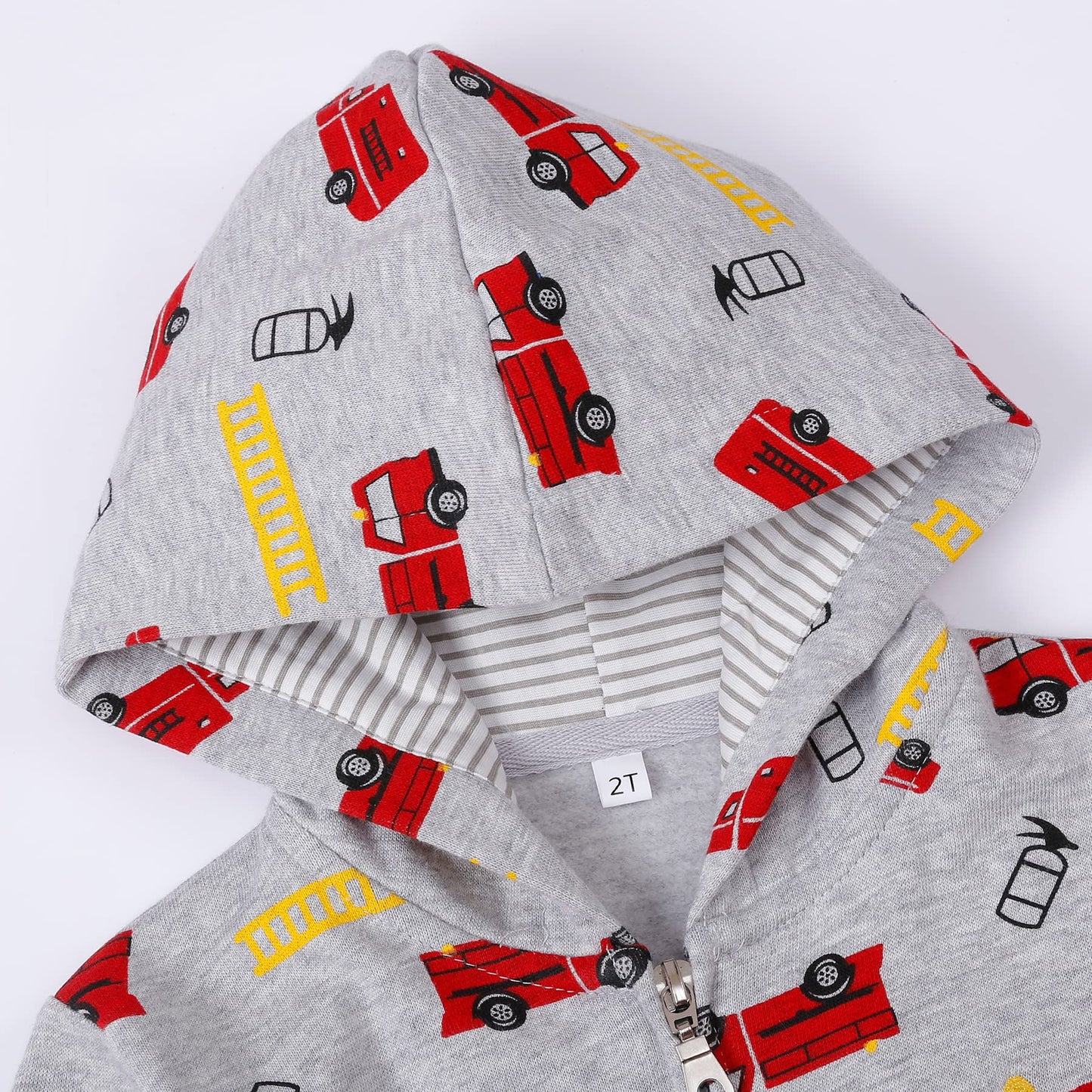 NUBEEHOHO Toddler Boy Sweatshirt Kids Fire Truck Grey Zip Up Hoodie Fall Winter Outerwear Cotton Jackets 2T (Fire Truck-3043)