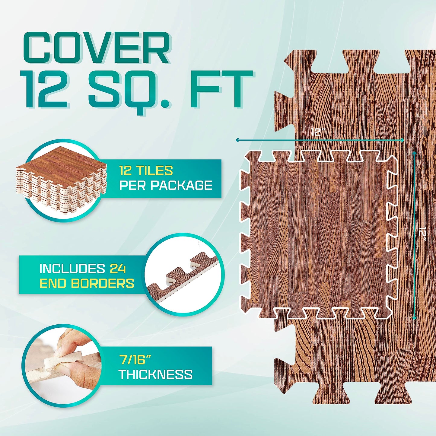 Yes4All 12SQ.FT Wood Grain Puzzle Exercise Mat Protective Flooring, EVA Interlocking Foam Floor Tiles with Border for Home