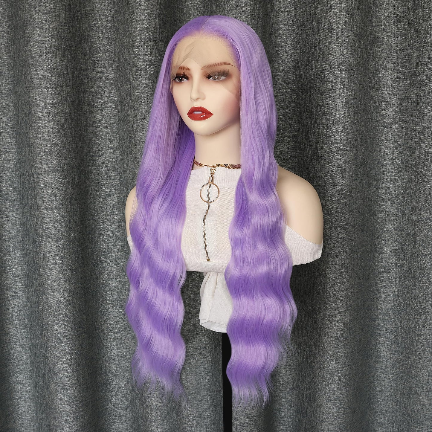 WXHWCX Long Wavy Light Purple Hair Synthetic Lace Front Wigs for Women Loose Wavy Free Part Glueless Lace Wigs Purple Heat Resistant Fiber Natural Hairline Water Wave Wig Cosplay Daily Party Wig