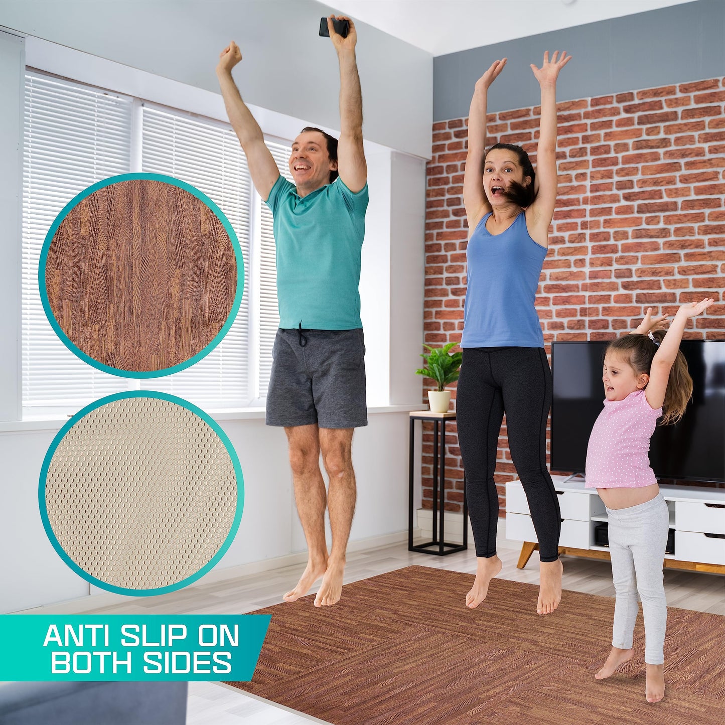 Yes4All 12SQ.FT Wood Grain Puzzle Exercise Mat Protective Flooring, EVA Interlocking Foam Floor Tiles with Border for Home