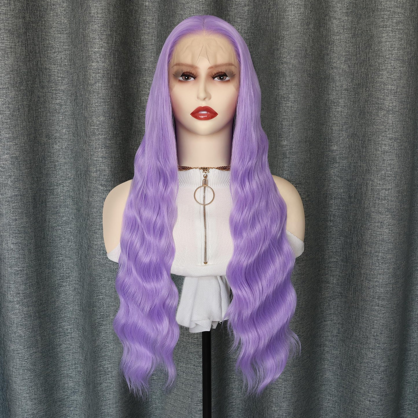 WXHWCX Long Wavy Light Purple Hair Synthetic Lace Front Wigs for Women Loose Wavy Free Part Glueless Lace Wigs Purple Heat Resistant Fiber Natural Hairline Water Wave Wig Cosplay Daily Party Wig