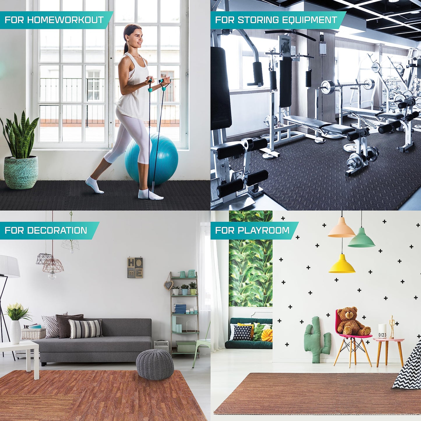 Yes4All 12SQ.FT Wood Grain Puzzle Exercise Mat Protective Flooring, EVA Interlocking Foam Floor Tiles with Border for Home