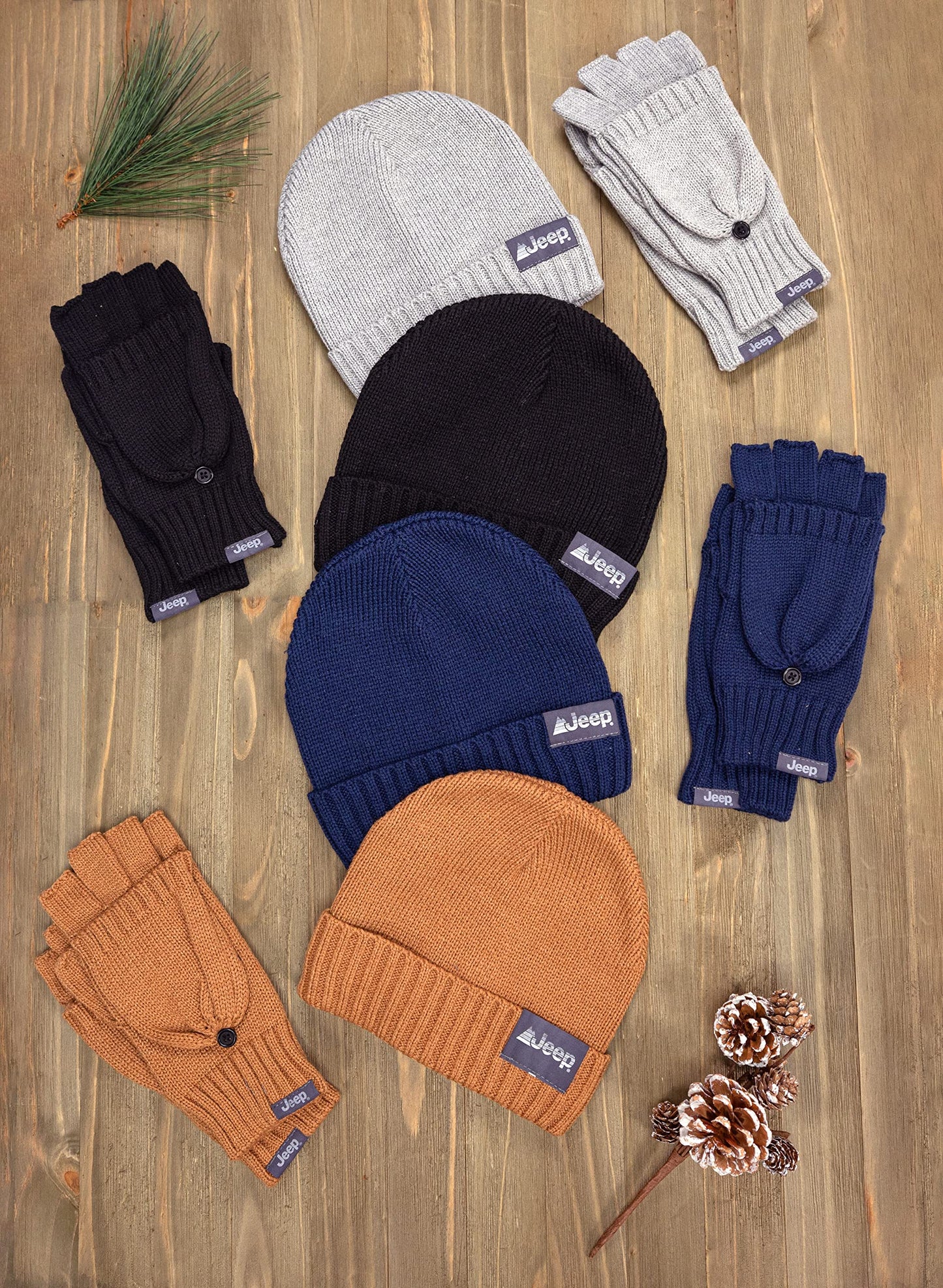 Jeep Adult's Men's and Women's 2-Piece Beanie and Convertible Gloves Set-Unisex One Size Fits Most, Gray