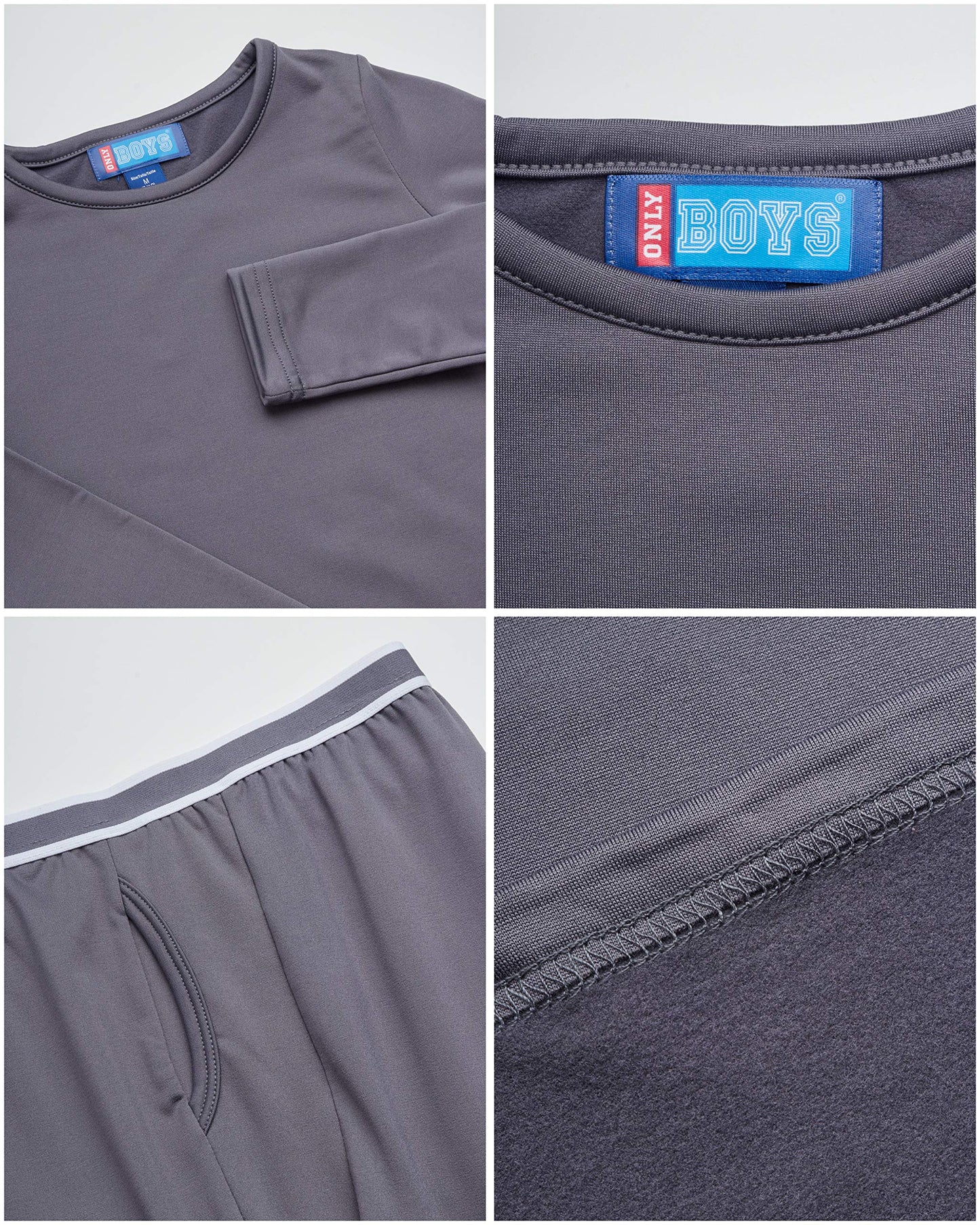 ONLY BOYS Thermal Underwear Set – 2 Piece Brushed Fleece Top and Long Johns (2T-16), Charcoal, Size Medium/8-10