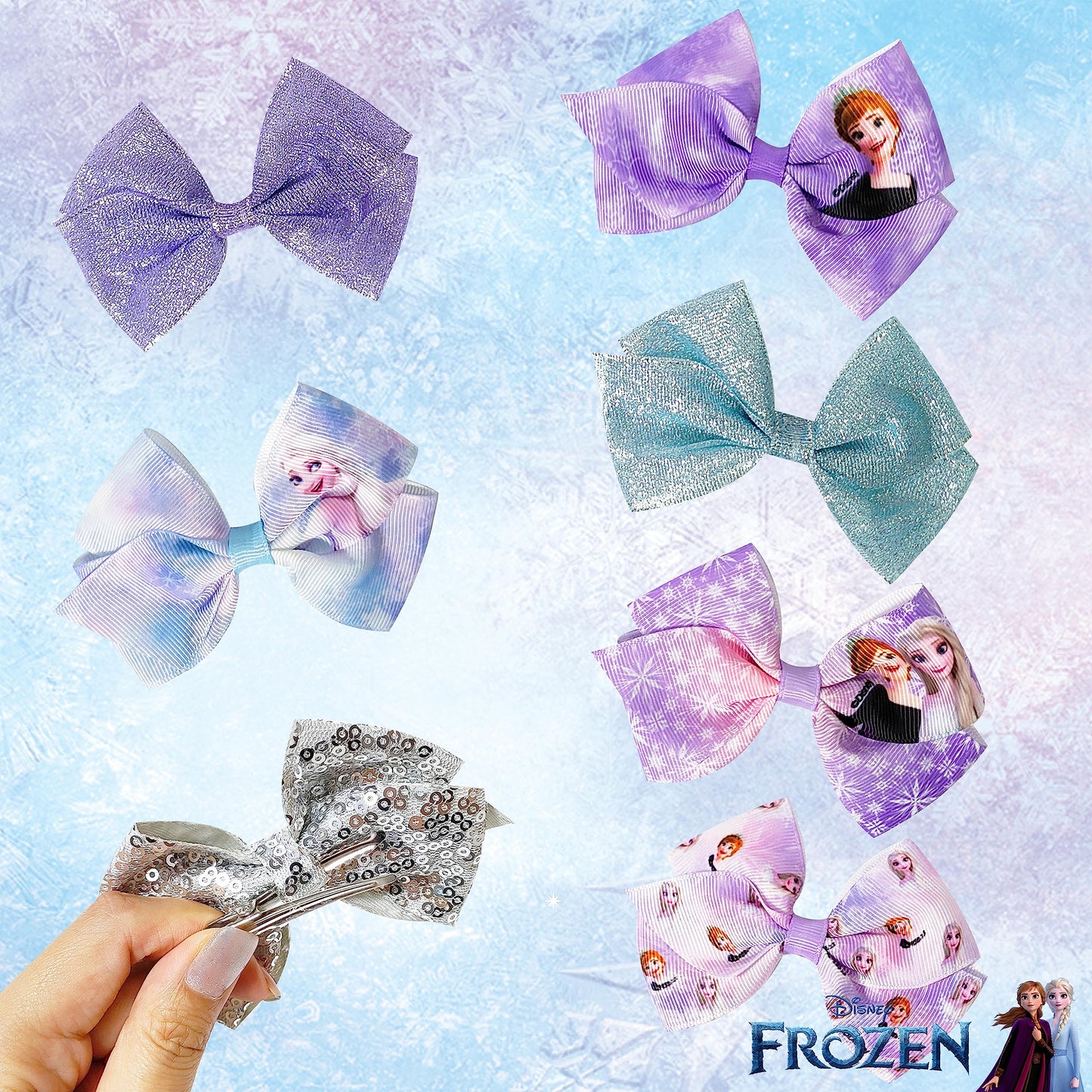 Frozen 2 Girls 7 Piece Princess Hair Bow Set
